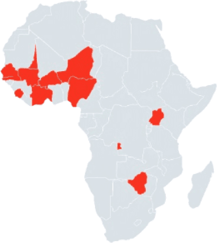 Map of Africa highlighting the countries AAN TV reports from